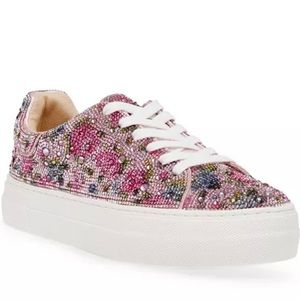 Betsey Johnson “Sidny” pink floral embellished sneakers